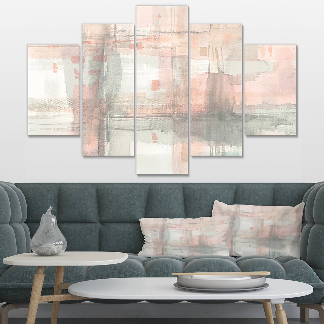 Designart - Intersect II Grey - Pink Modern Premium Canvas Wall Art